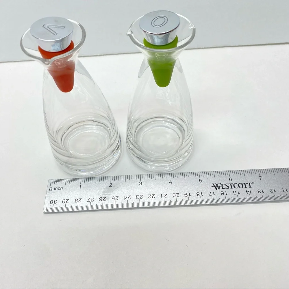 Oil & Vinegar Dispenser Set Double Sided Pour W/ Red & Green Rubber Stoppers